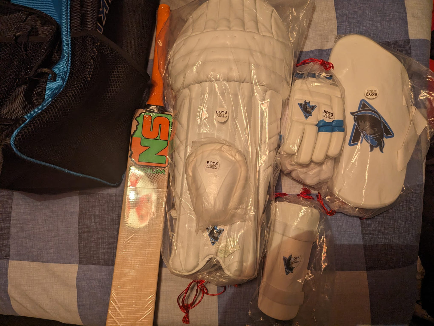 Viking Cricket Black & Blue Cricket Bag ( Cricket Bat, Pads, Thigh Pad, Gloves, Arm guard and box)